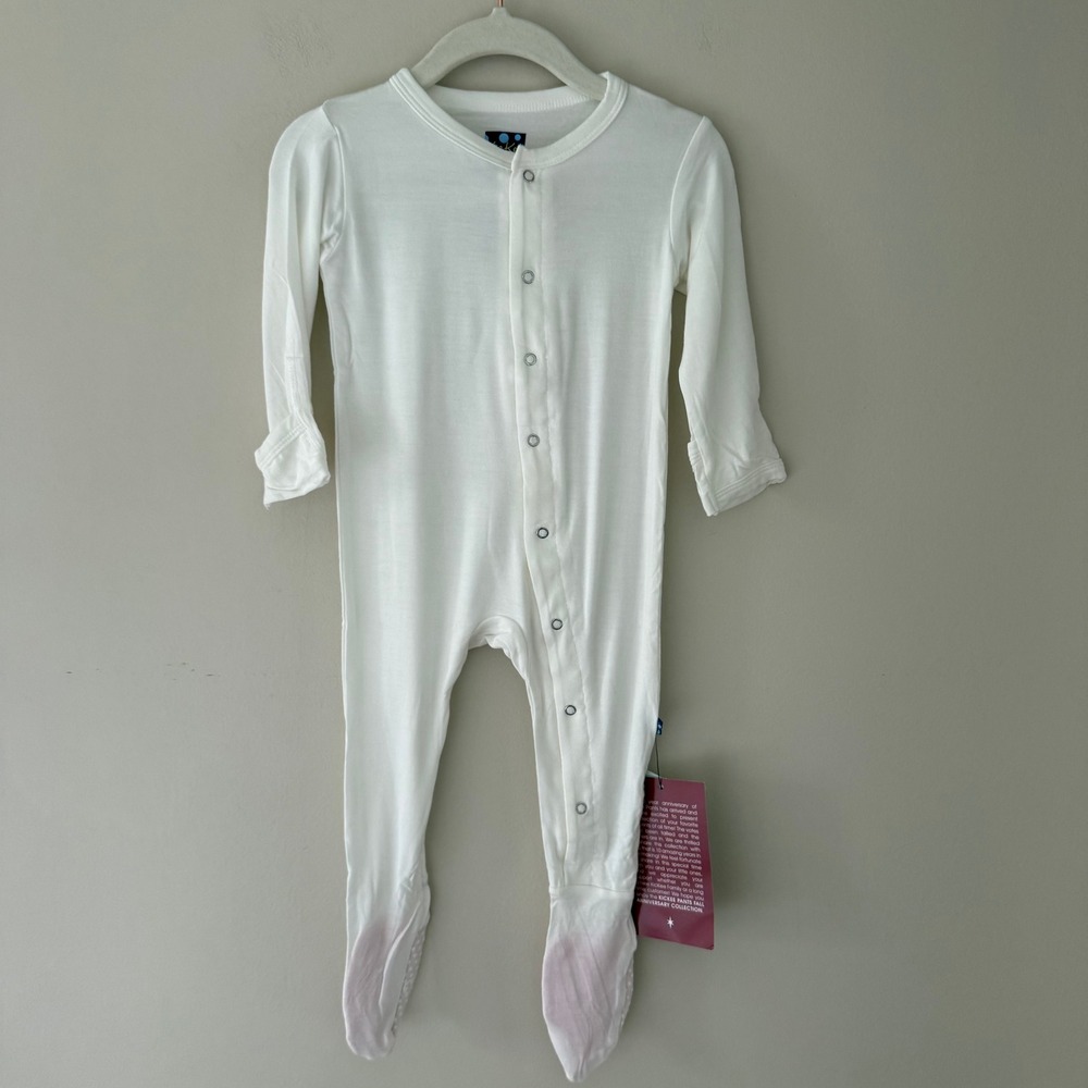 KicKee Pants Basic Footie with Snaps Natural White Bamboo 6-9 Months PRD-KPF174